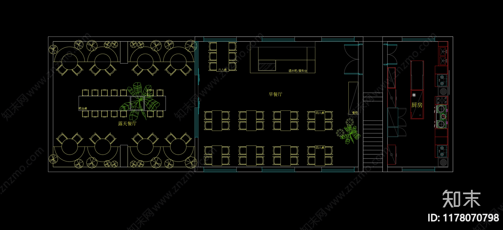 简约侘寂自助餐厅cad施工图下载【ID:1178070798】