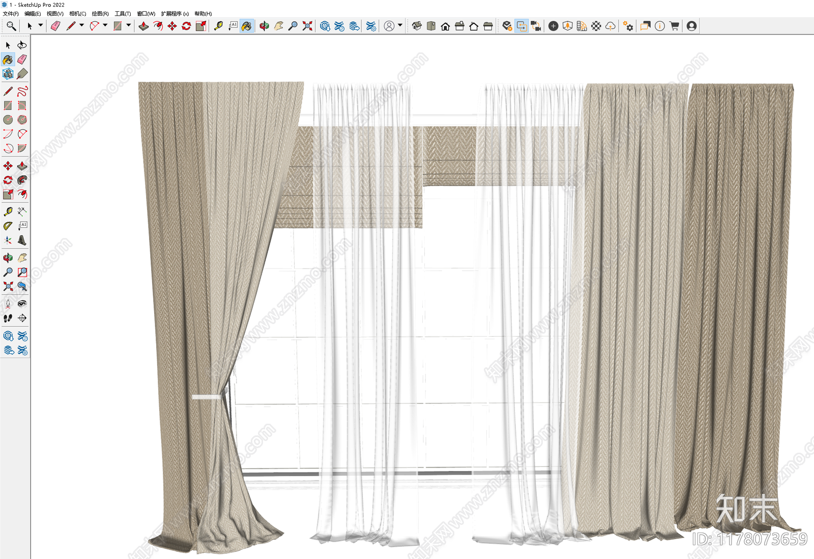 现代轻奢窗帘SU模型下载【ID:1178073659】