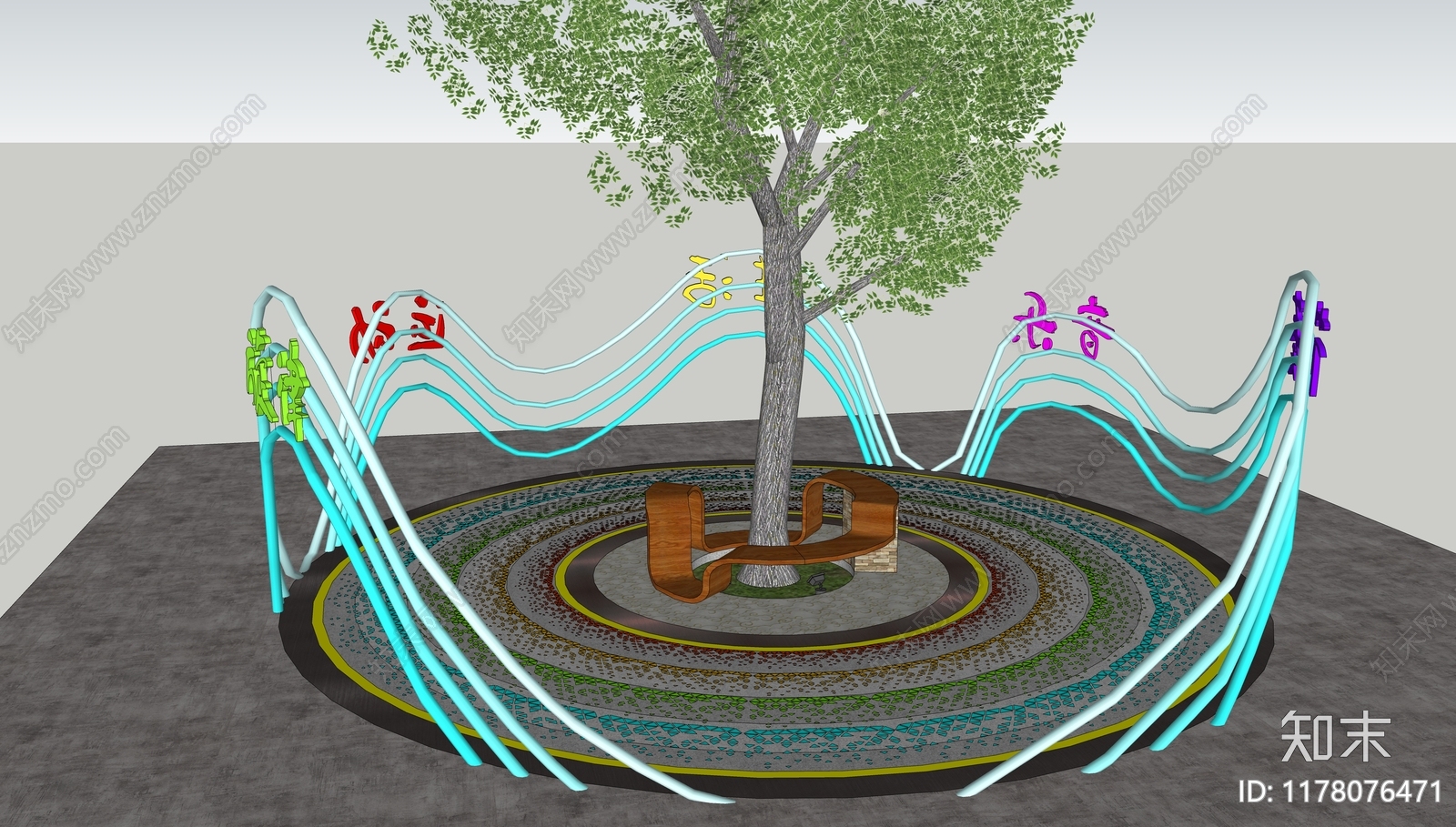 现代广场景观SU模型下载【ID:1178076471】