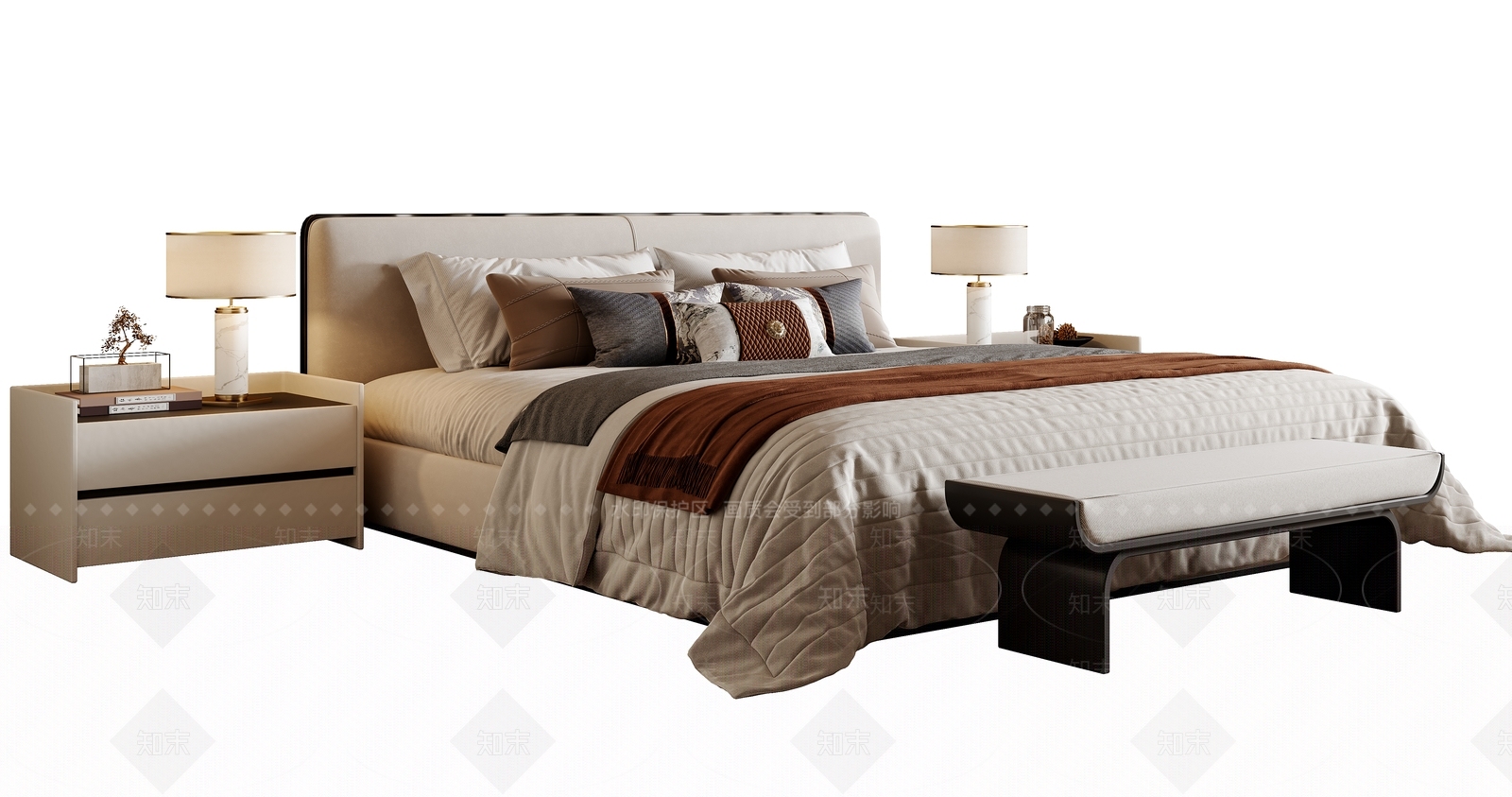 新中式中式双人床3D模型下载【ID:1178078478】