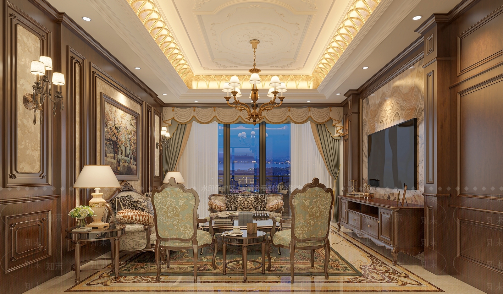 欧式复古家居客厅3D模型下载【ID:1178080820】