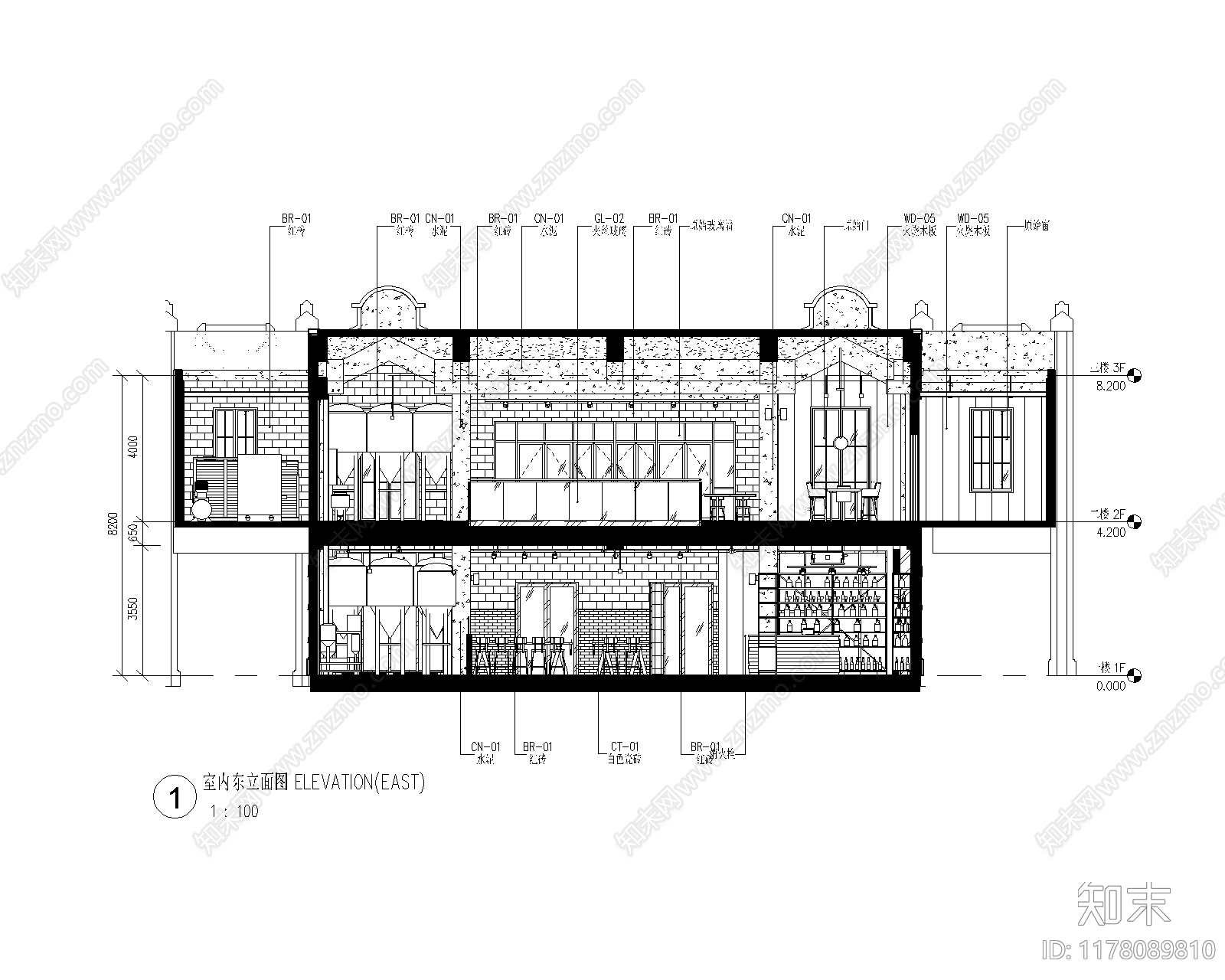 现代美式酒吧施工图下载【ID:1178089810】