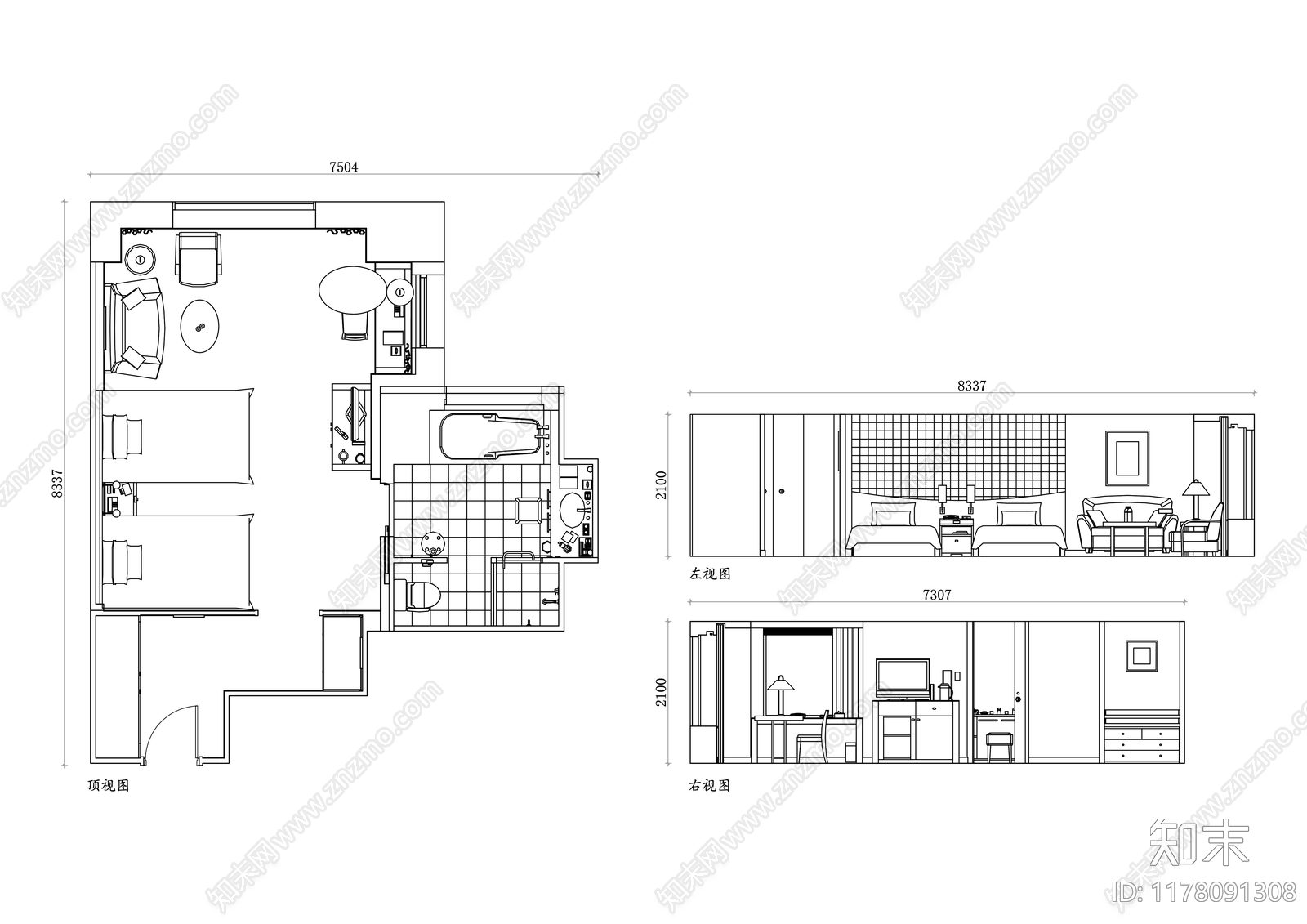 现代酒店cad施工图下载【ID:1178091308】