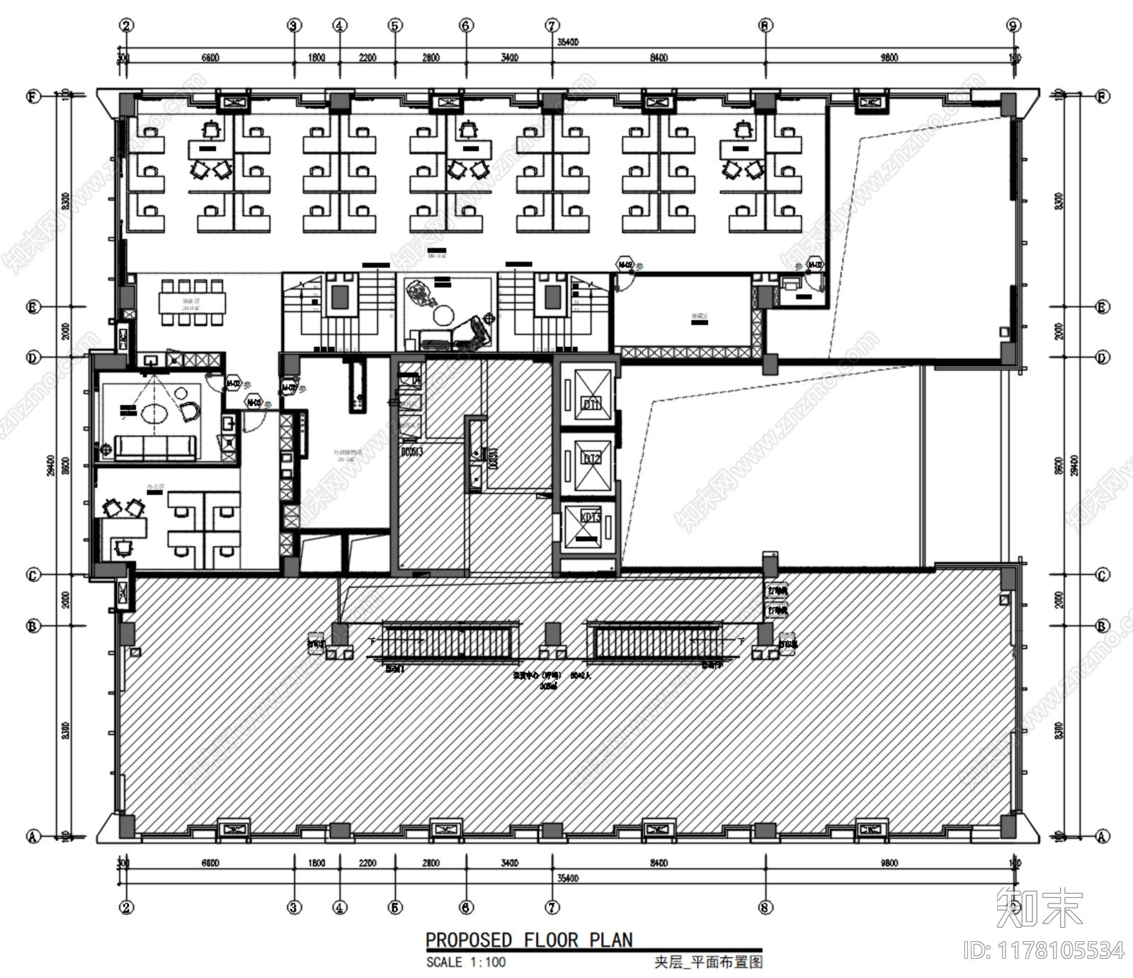 现代简约整体办公空间施工图下载【ID:1178105534】