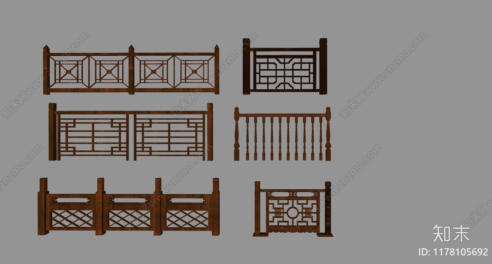 新中式中古围栏护栏SU模型下载【ID:1178105692】