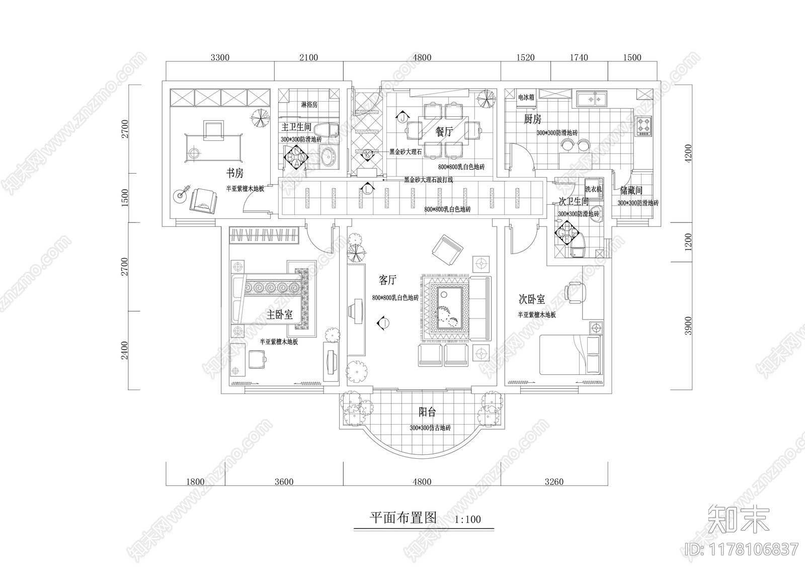 平层cad施工图下载【ID:1178106837】