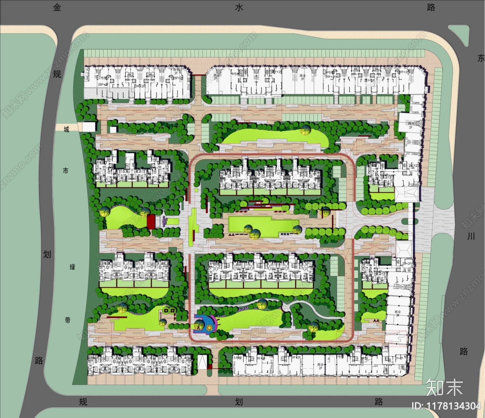 现代小区景观施工图下载【ID:1178134304】