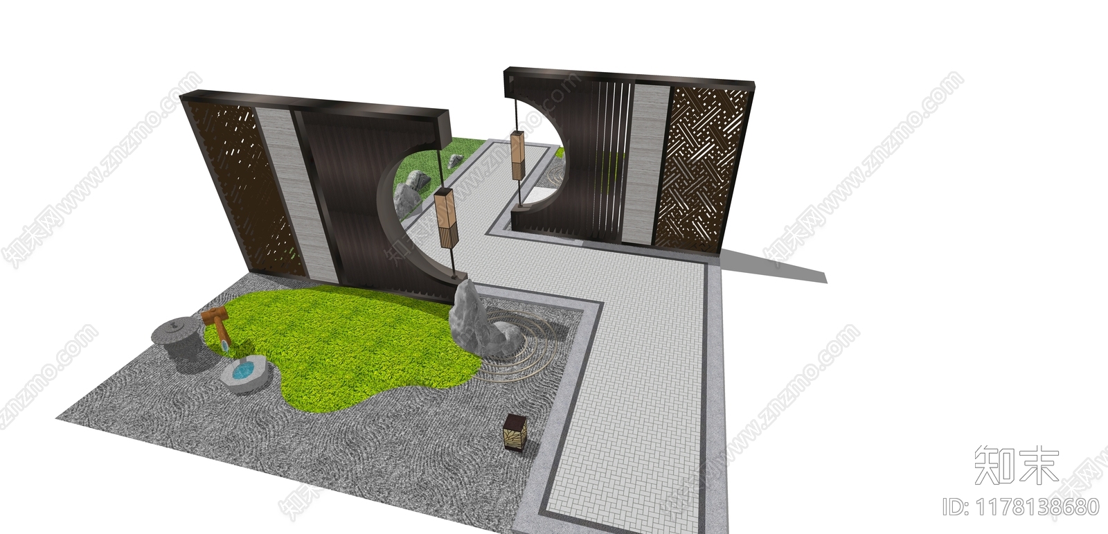 新中式中式别墅庭院SU模型下载【ID:1178138680】