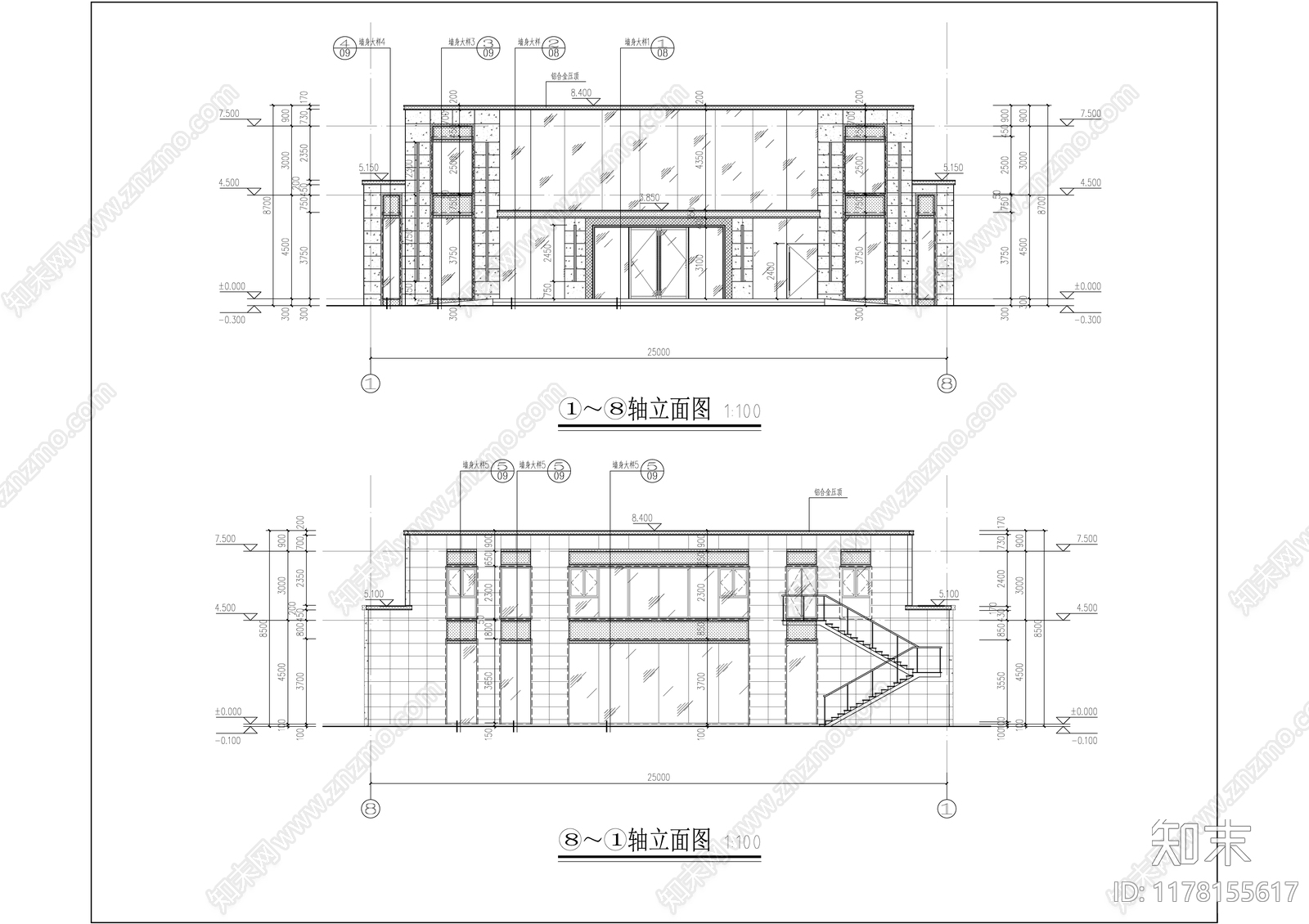 现代简约售楼处建筑施工图下载【ID:1178155617】