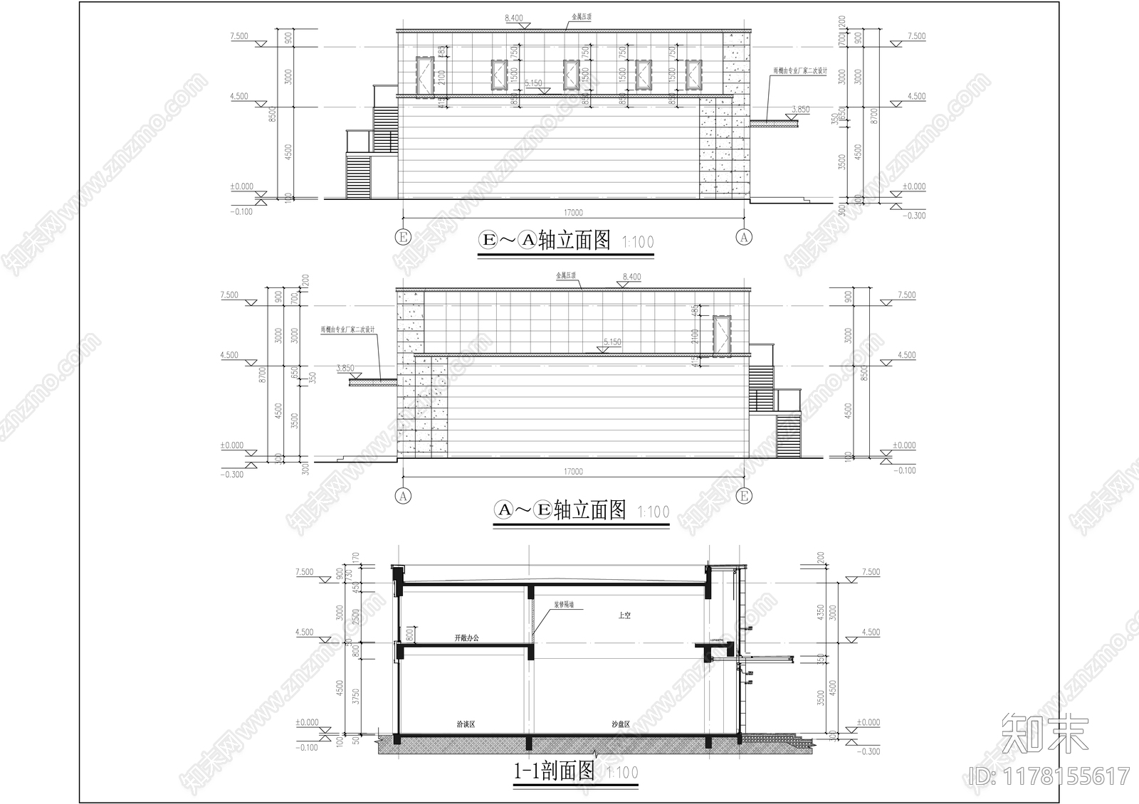 现代简约售楼处建筑施工图下载【ID:1178155617】