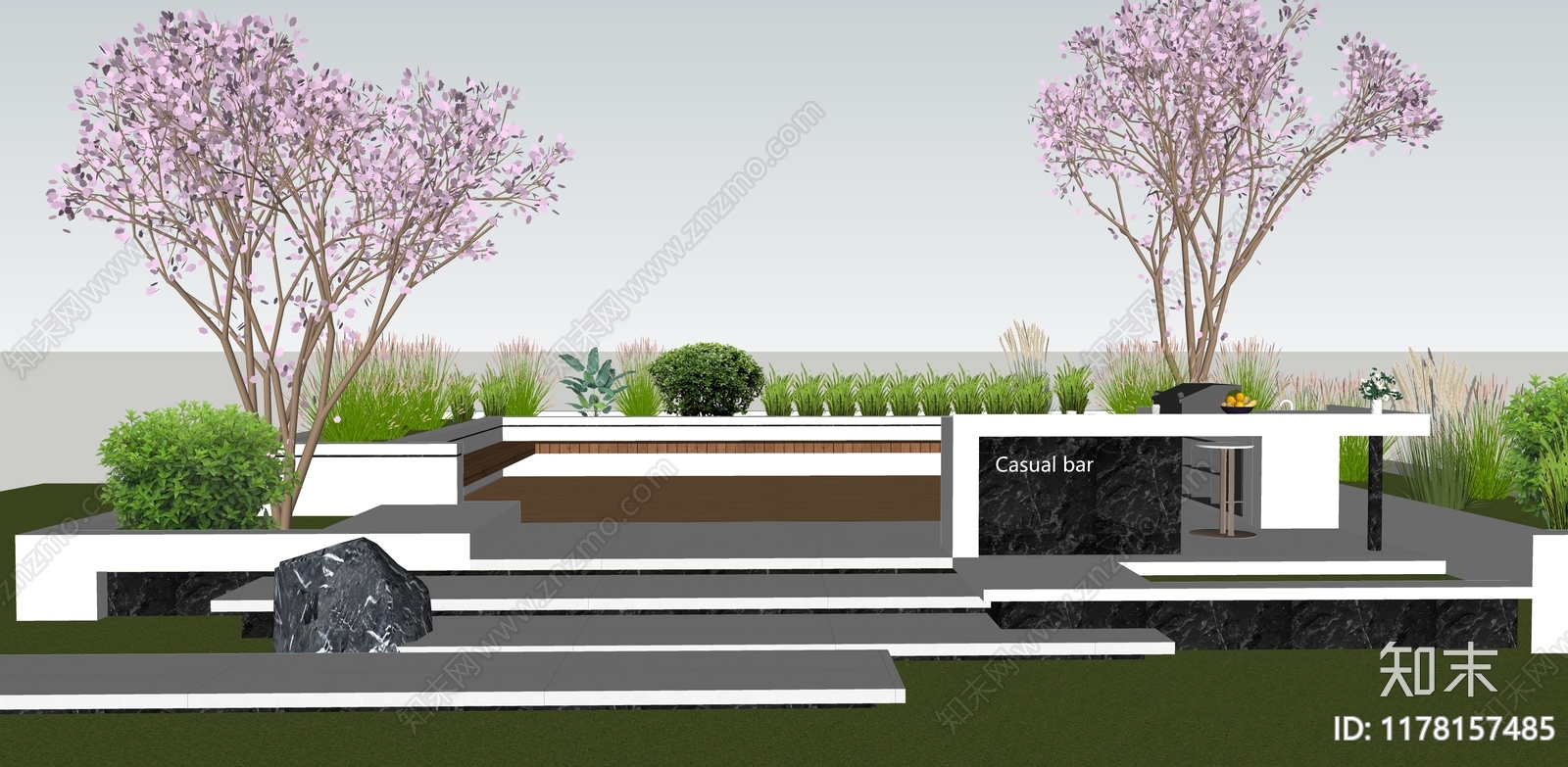现代别墅庭院SU模型下载【ID:1178157485】