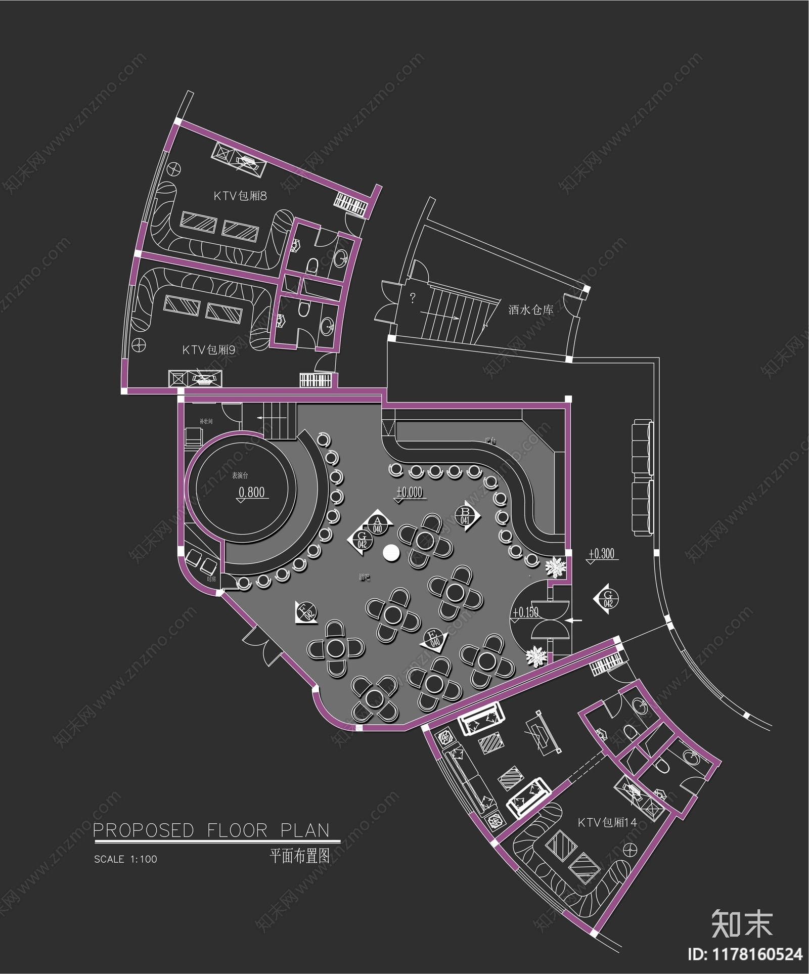 现代酒吧施工图下载【ID:1178160524】