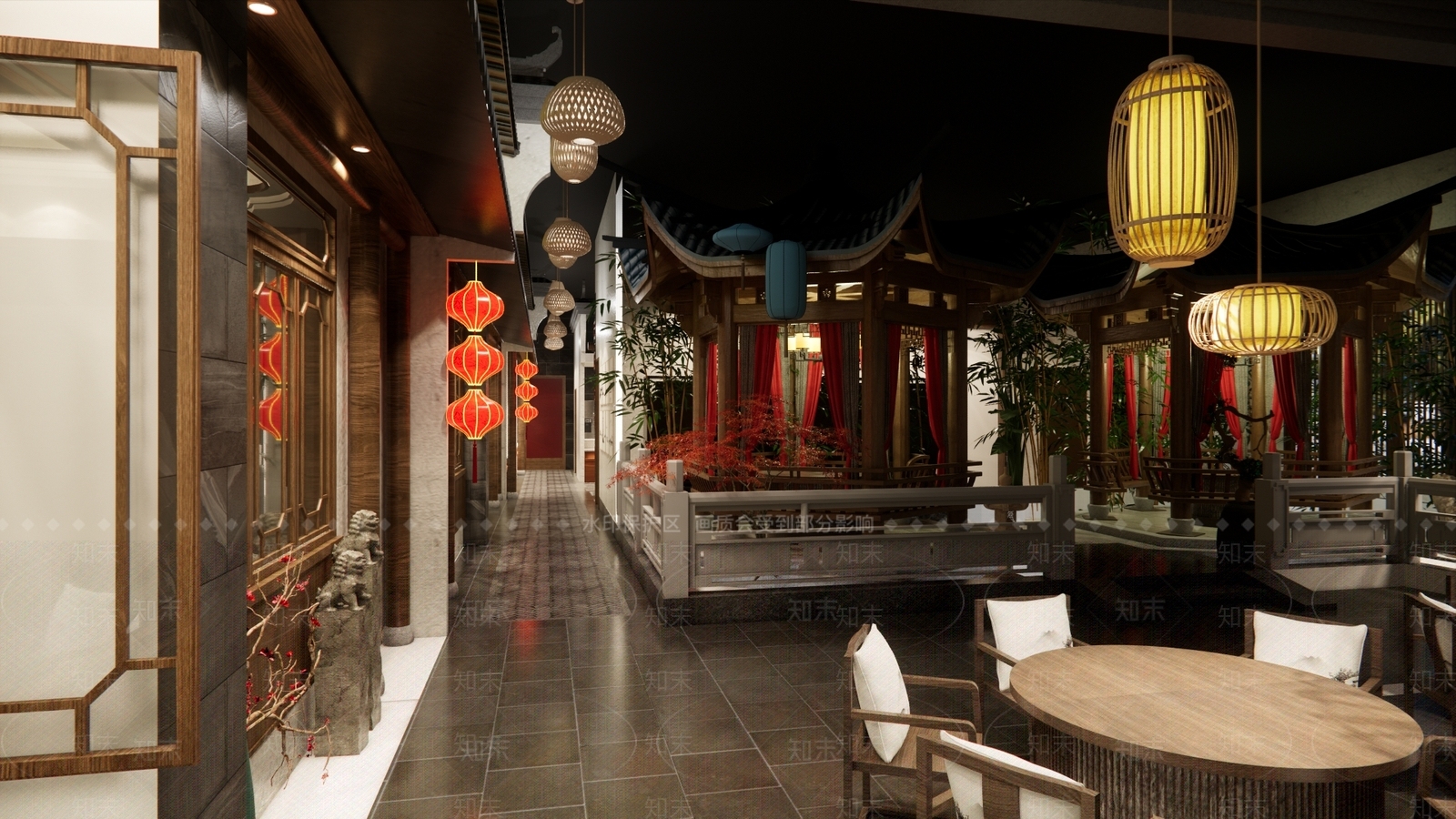 现代新中式中餐厅SU模型下载【ID:1178161773】