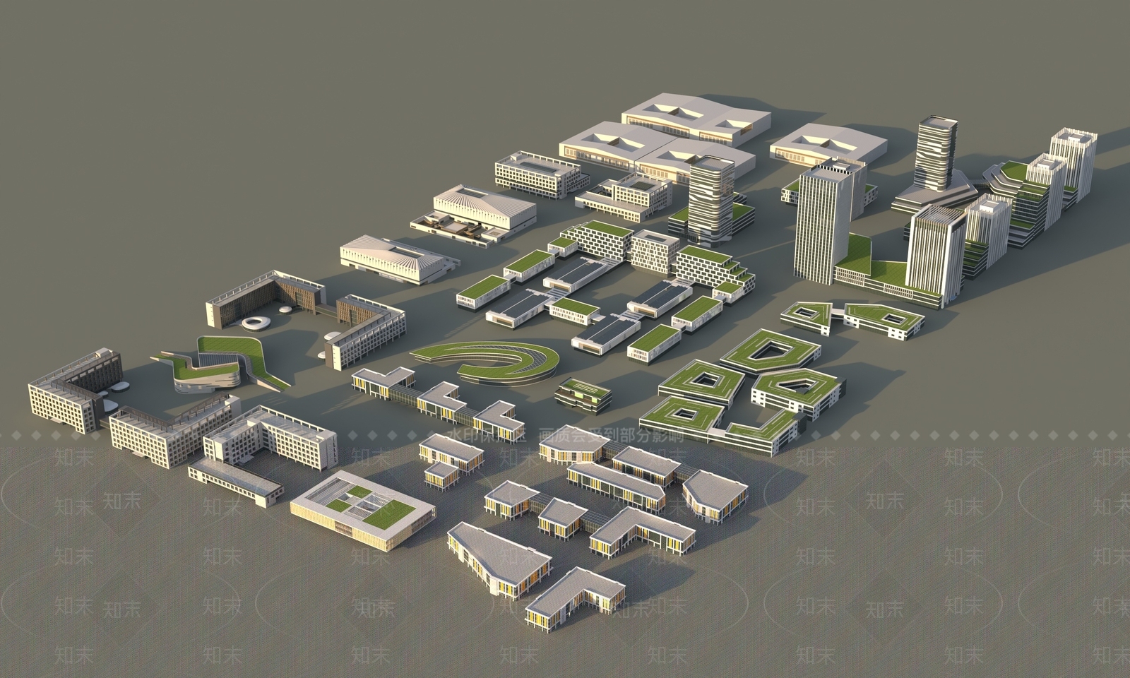 现代鸟瞰规划3D模型下载【ID:1178162829】