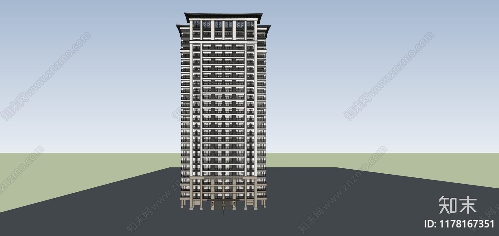 现代新中式高层住宅SU模型下载【ID:1178167351】