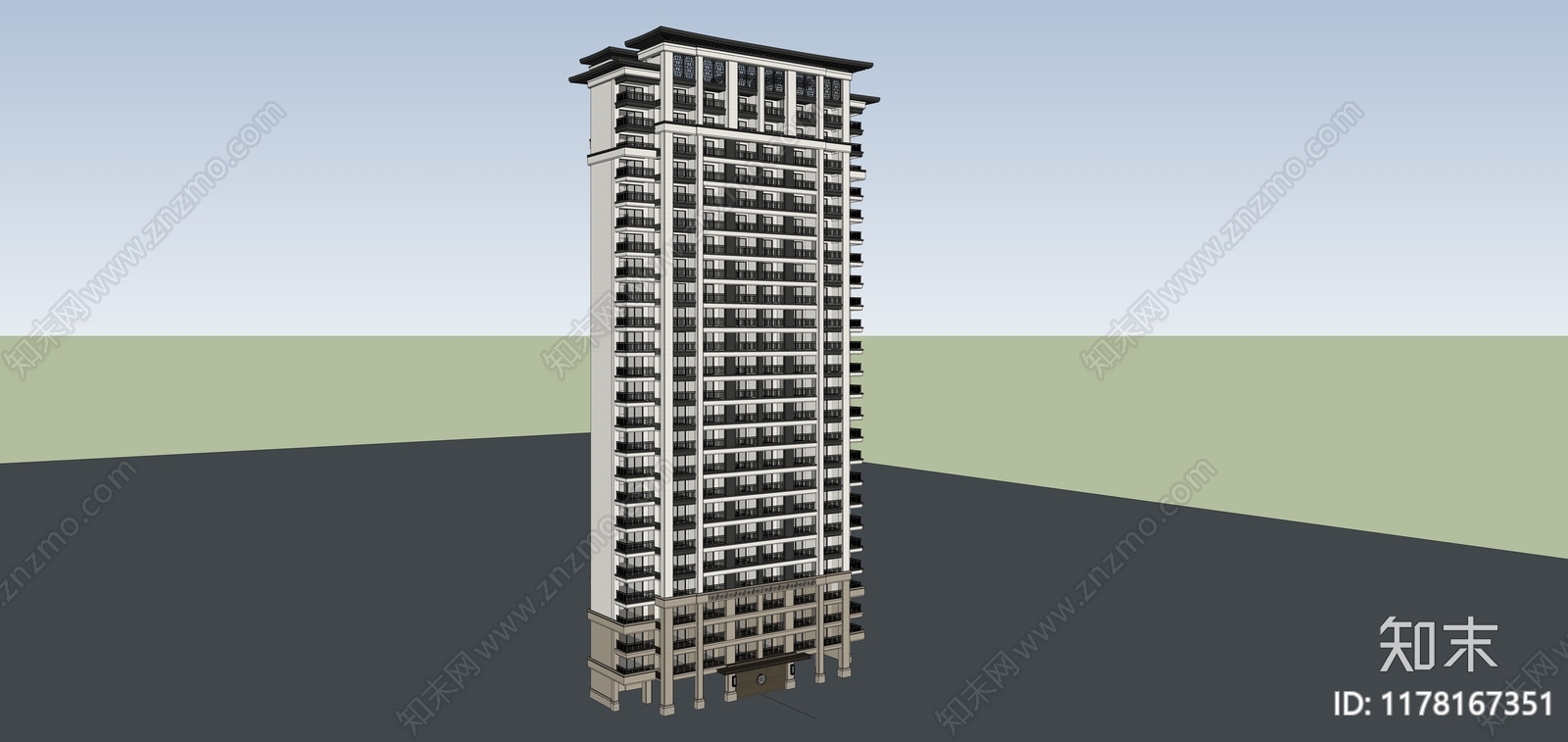 现代新中式高层住宅SU模型下载【ID:1178167351】