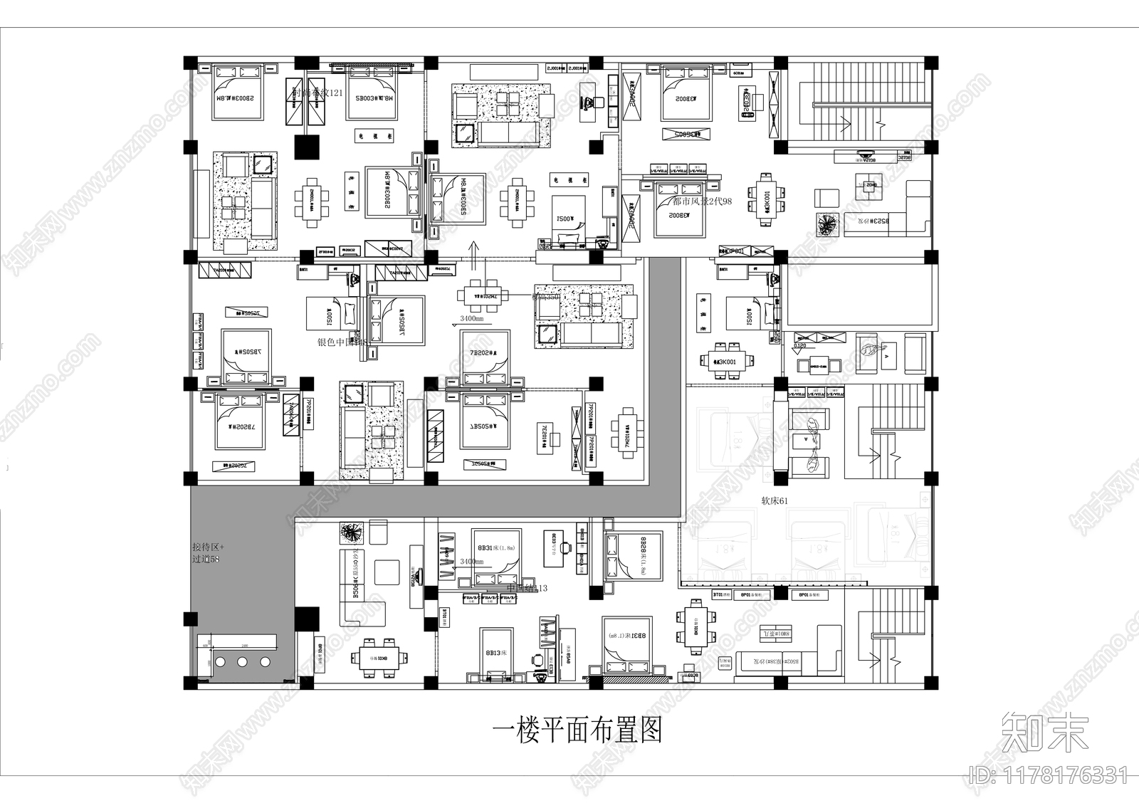 现代美式商场施工图下载【ID:1178176331】