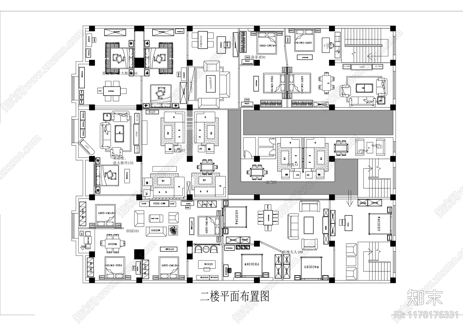 现代美式商场施工图下载【ID:1178176331】