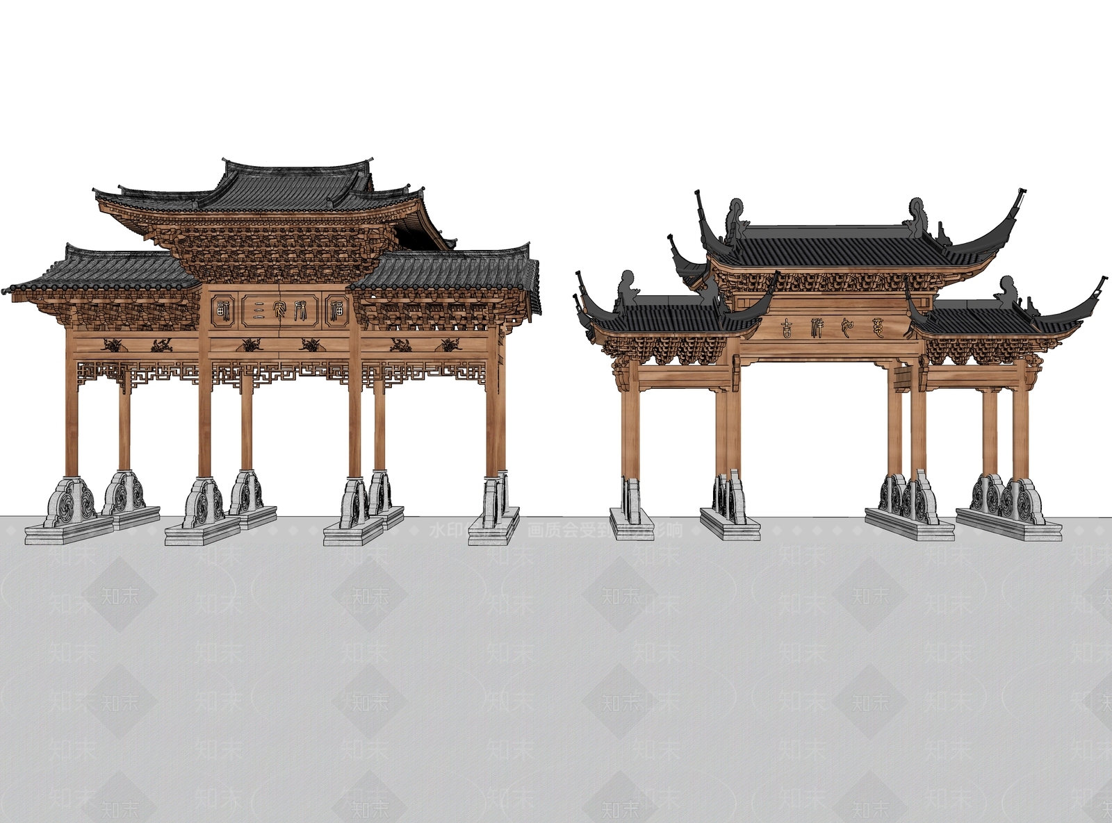 现代新中式牌坊牌楼SU模型下载【ID:1178178397】