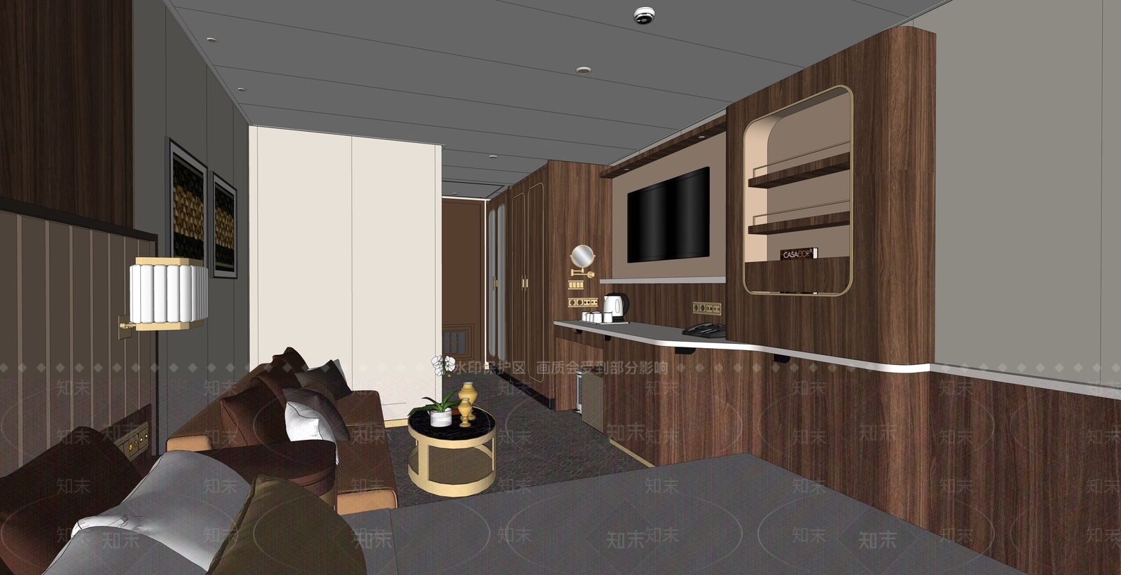意式轻奢酒店客房SU模型下载【ID:1178179456】