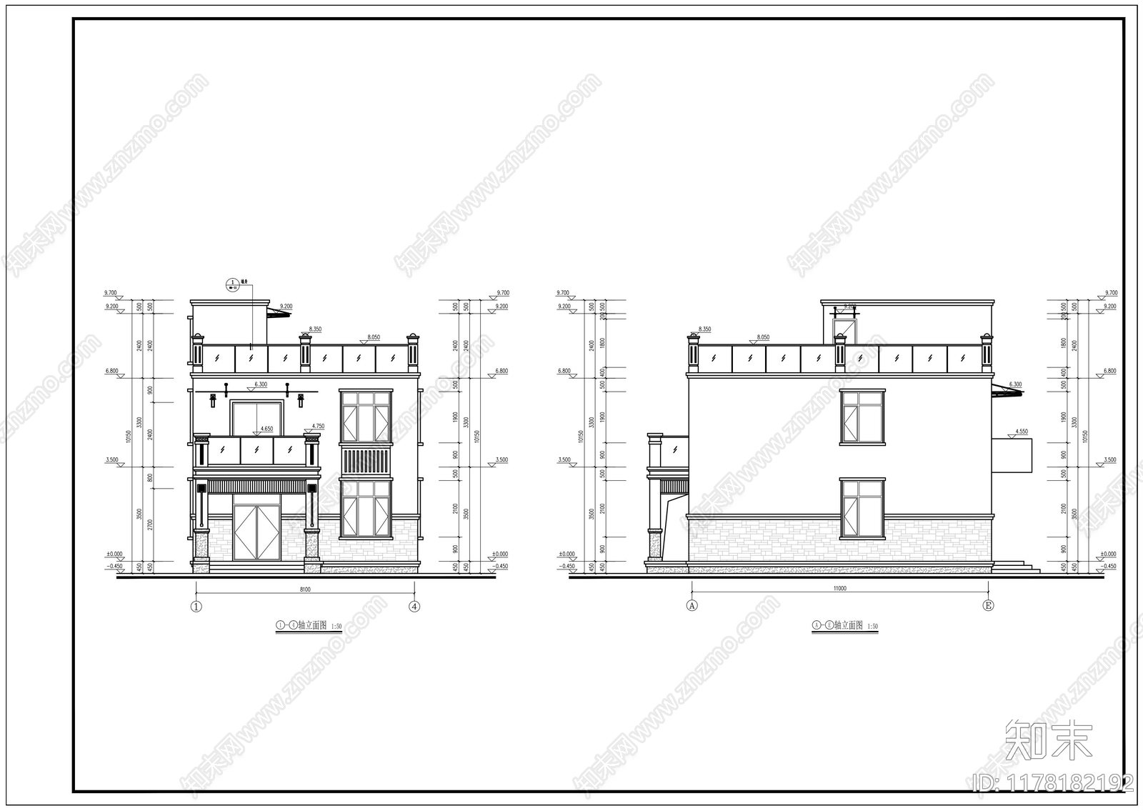 现代别墅建筑施工图下载【ID:1178182192】