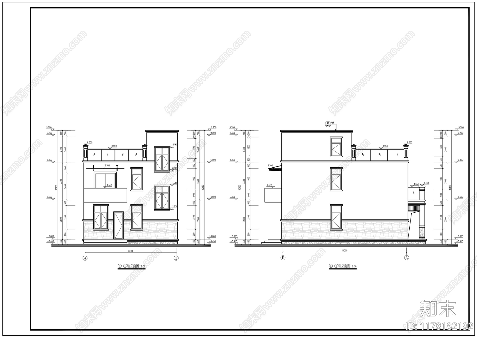 现代别墅建筑施工图下载【ID:1178182192】