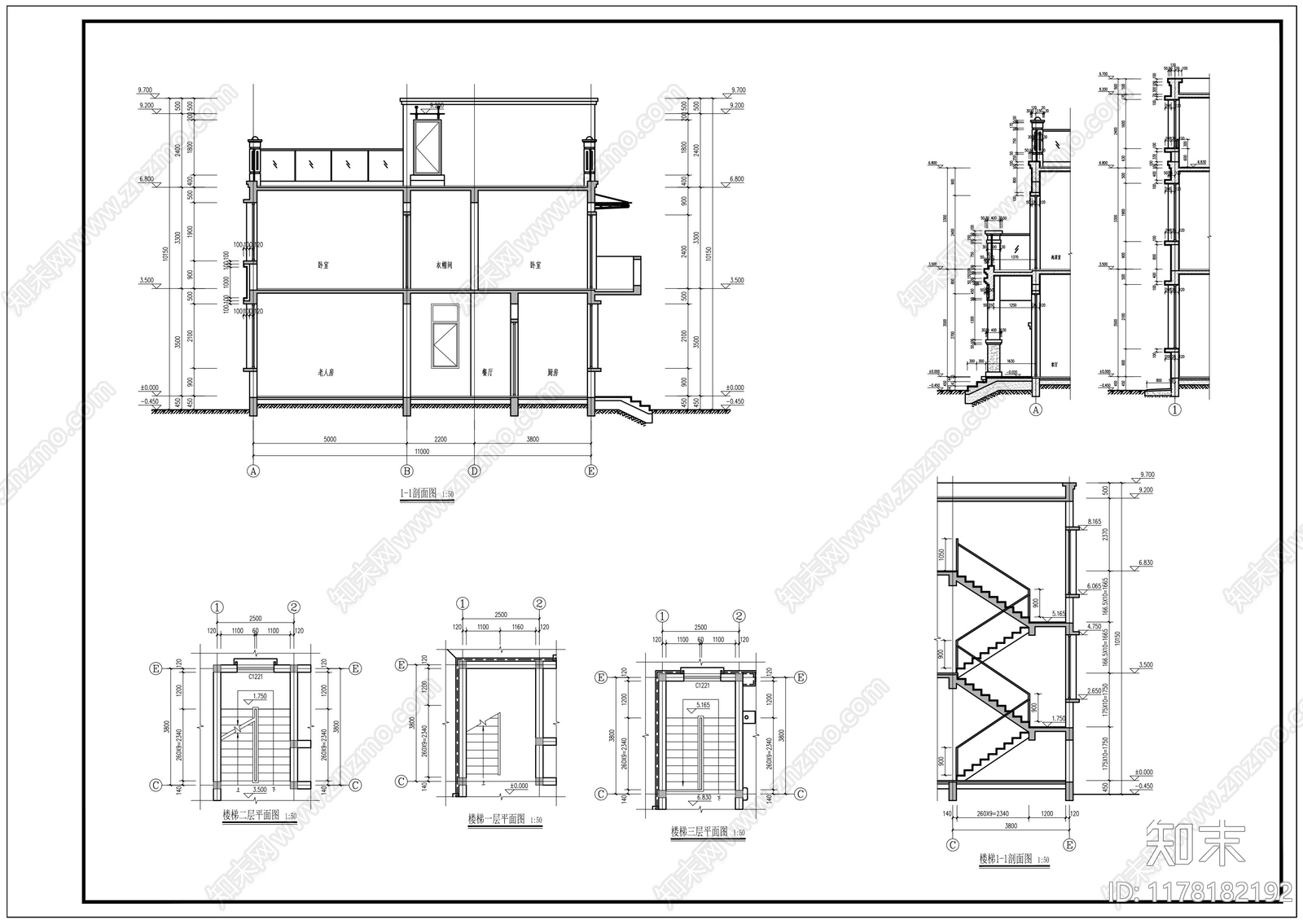 现代别墅建筑施工图下载【ID:1178182192】