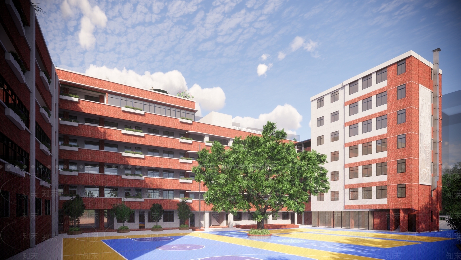 现代复古学校建筑SU模型下载【ID:1178400884】