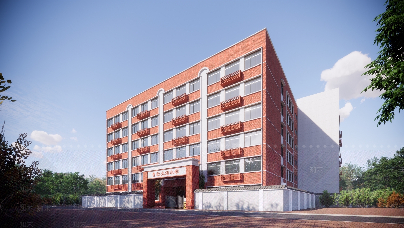 现代复古学校建筑SU模型下载【ID:1178400884】