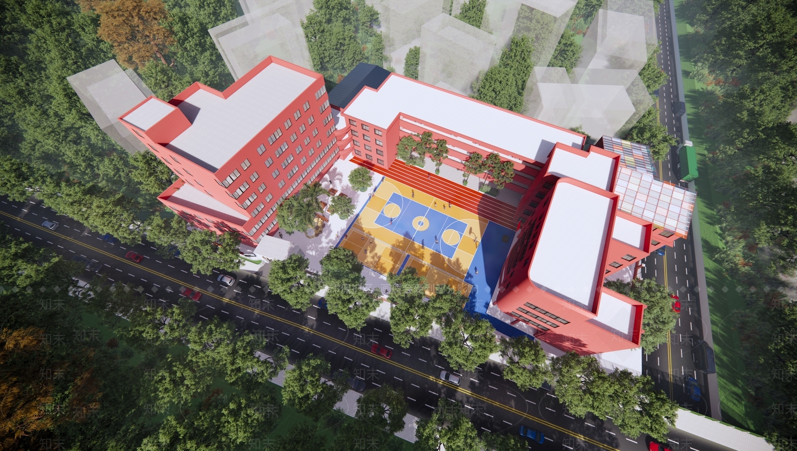 现代复古学校建筑SU模型下载【ID:1178400731】