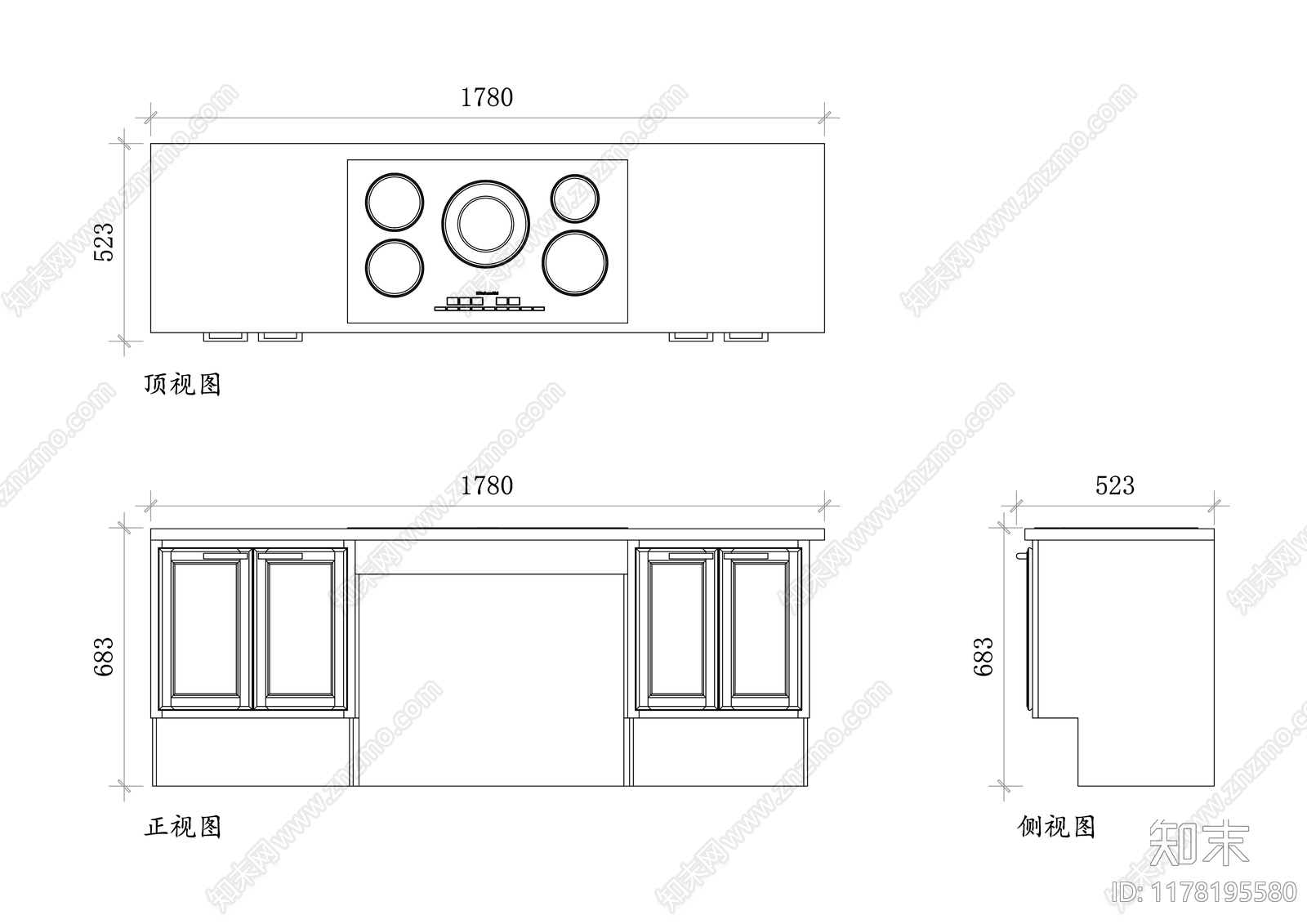 现代厨房设施施工图下载【ID:1178195580】