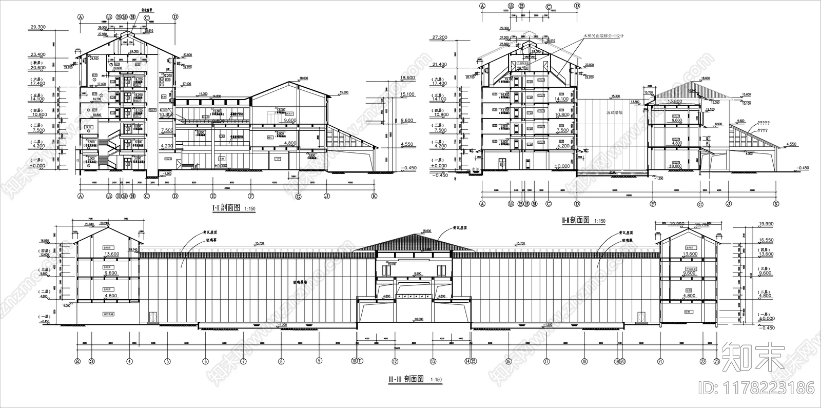 现代酒店建筑施工图下载【ID:1178223186】