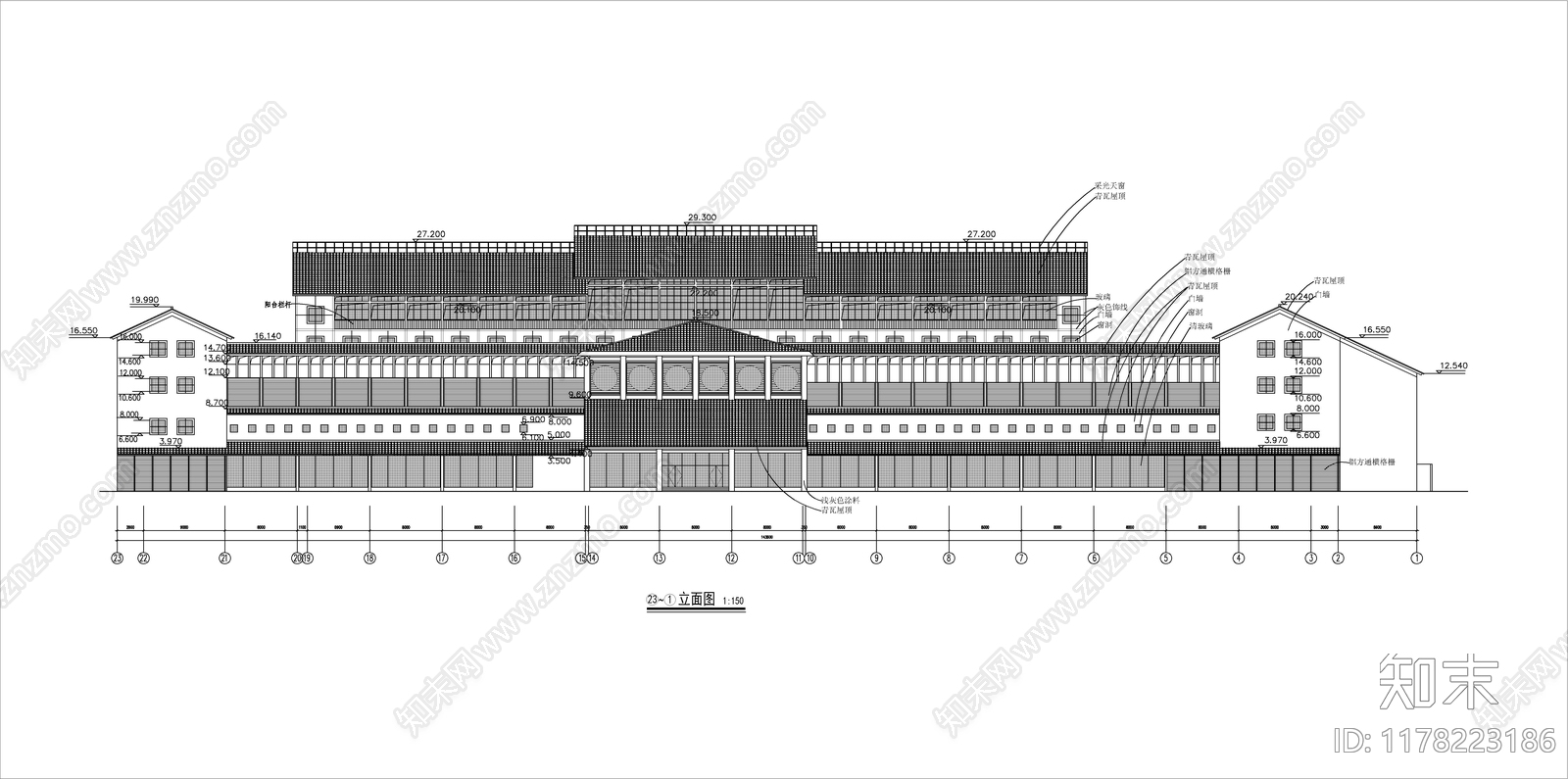 现代酒店建筑施工图下载【ID:1178223186】