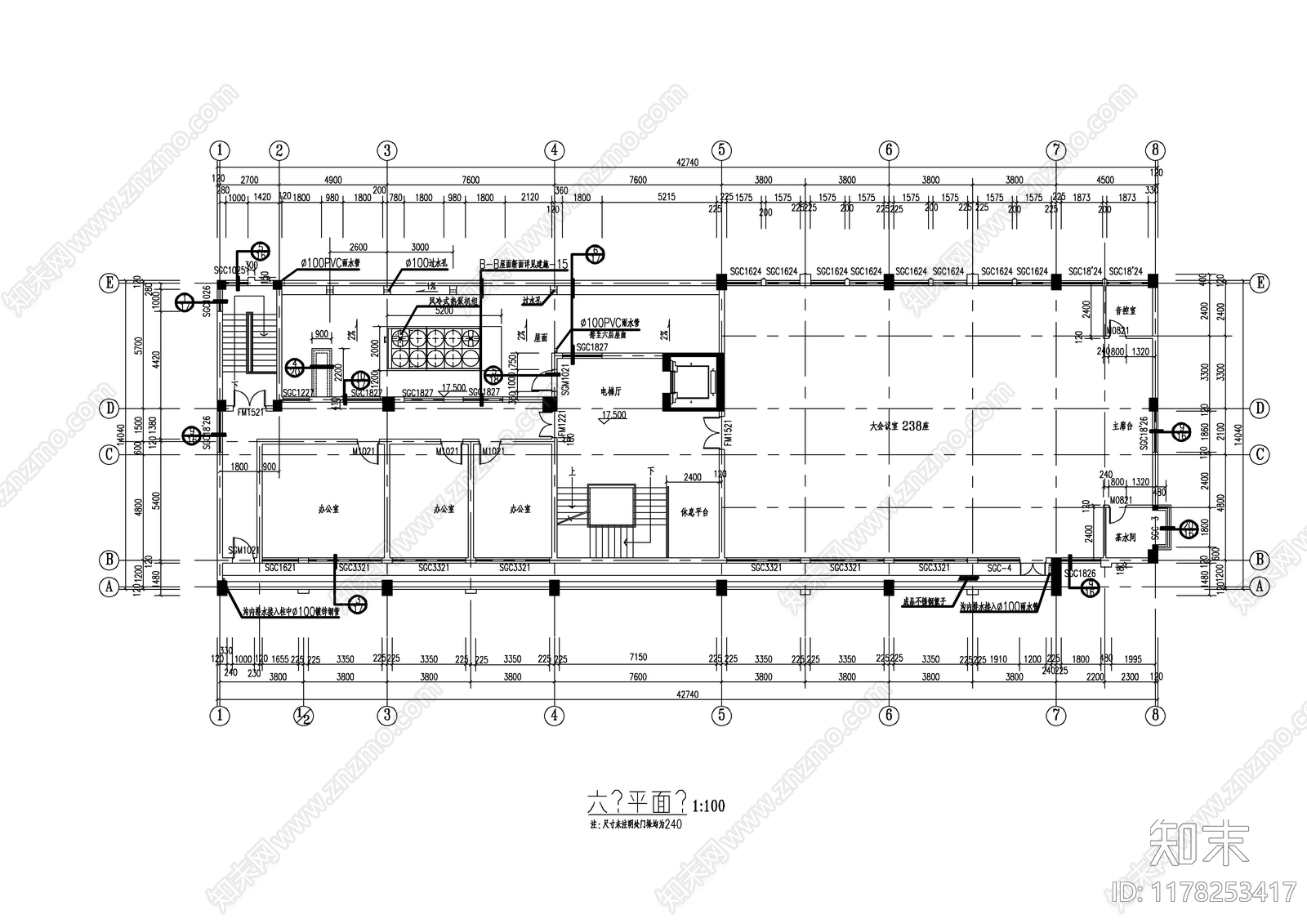 现代办公楼建筑施工图下载【ID:1178253417】