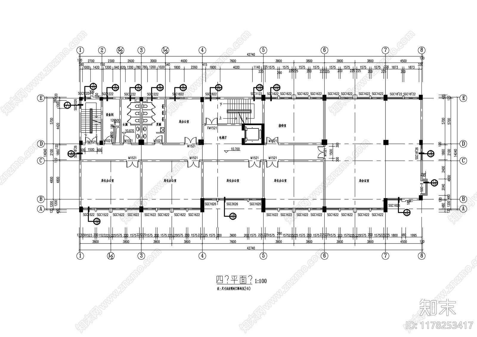 现代办公楼建筑施工图下载【ID:1178253417】