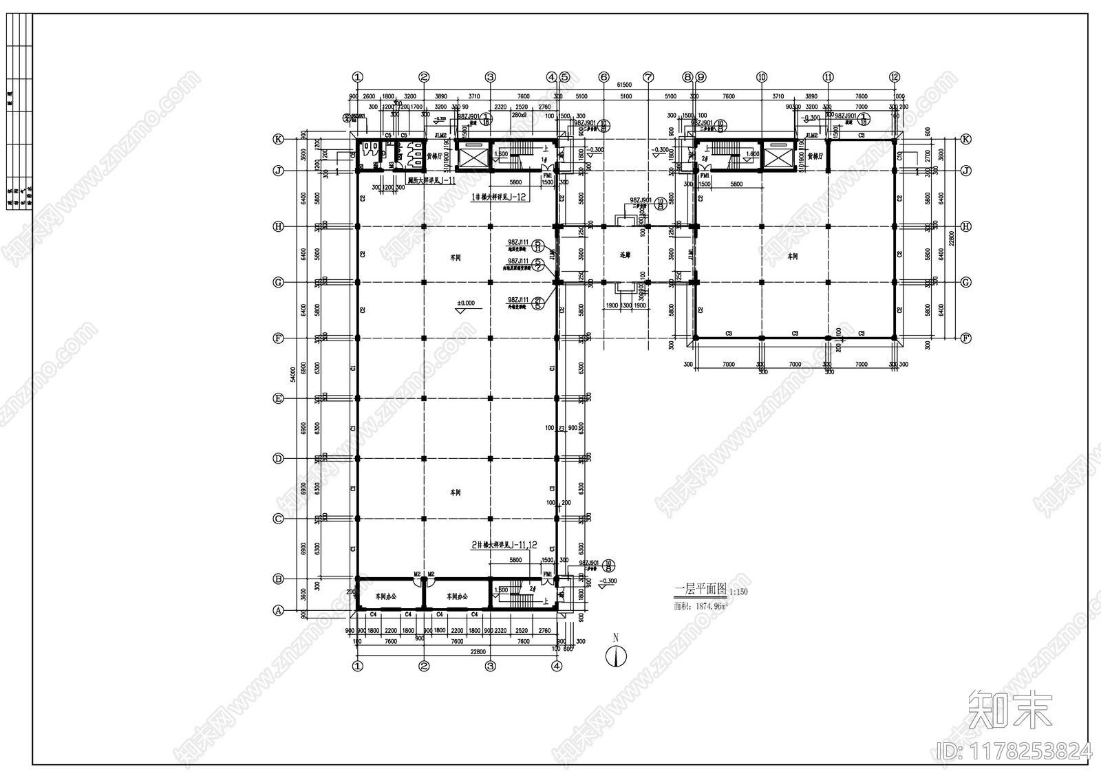 现代厂房施工图下载【ID:1178253824】