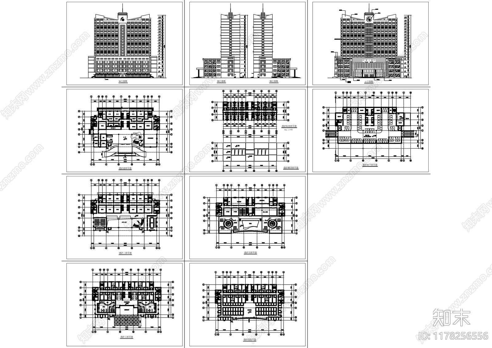 现代酒店建筑cad施工图下载【ID:1178256556】