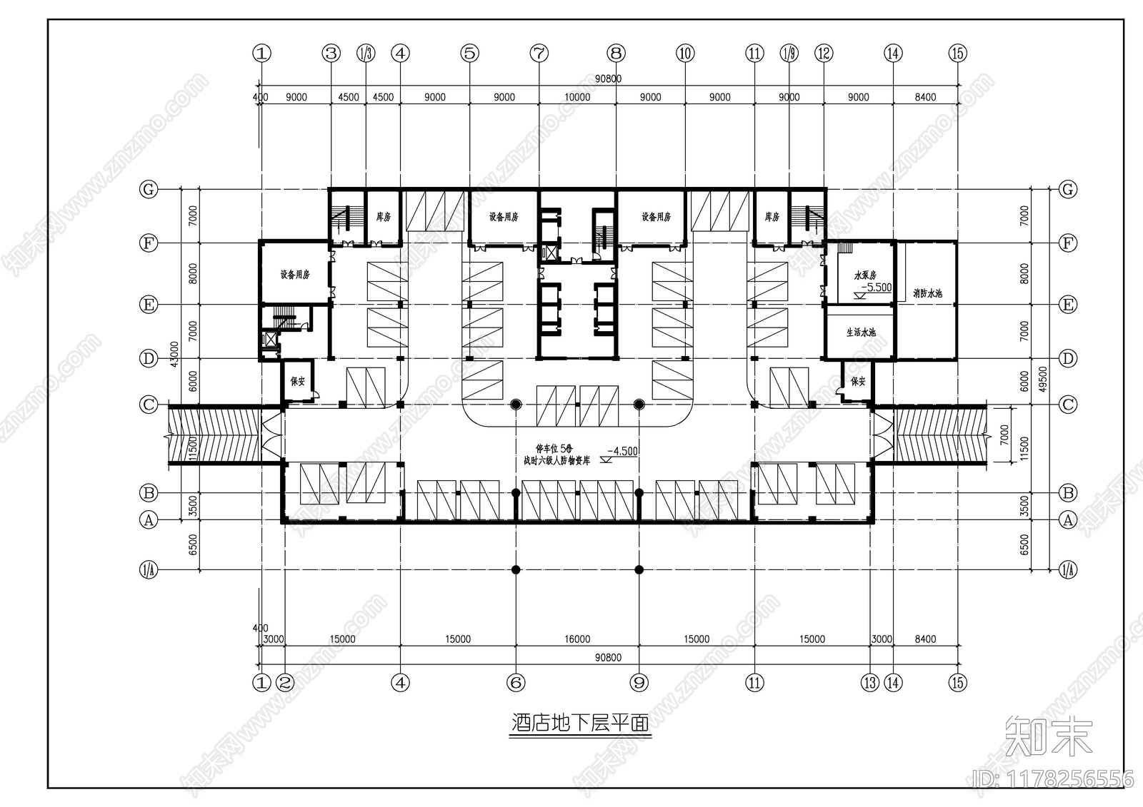 现代酒店建筑cad施工图下载【ID:1178256556】