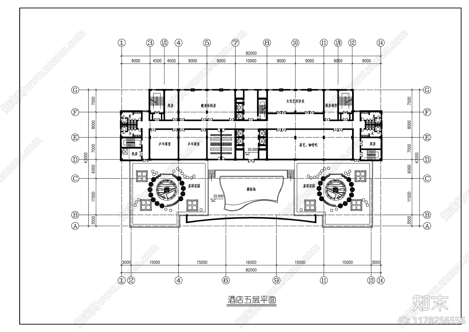 现代酒店建筑cad施工图下载【ID:1178256556】