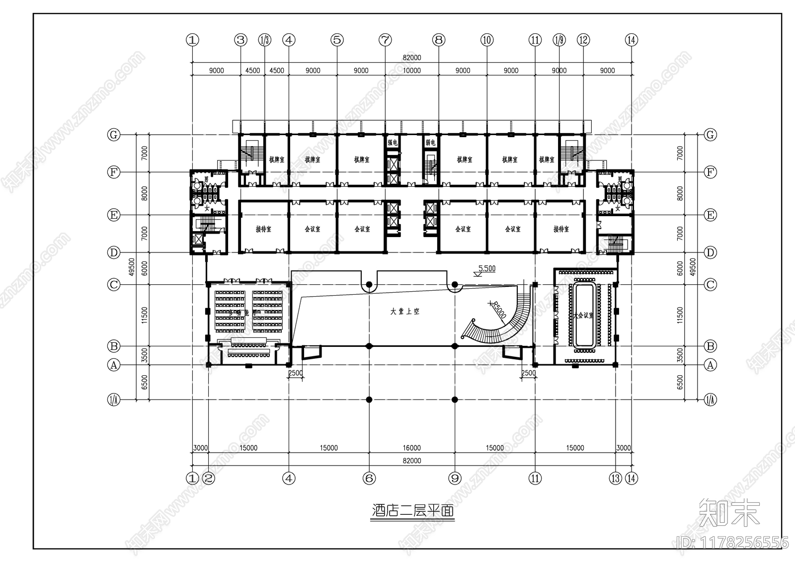 现代酒店建筑cad施工图下载【ID:1178256556】