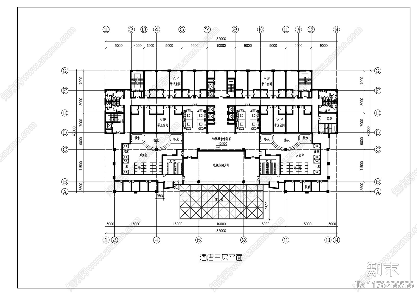 现代酒店建筑cad施工图下载【ID:1178256556】