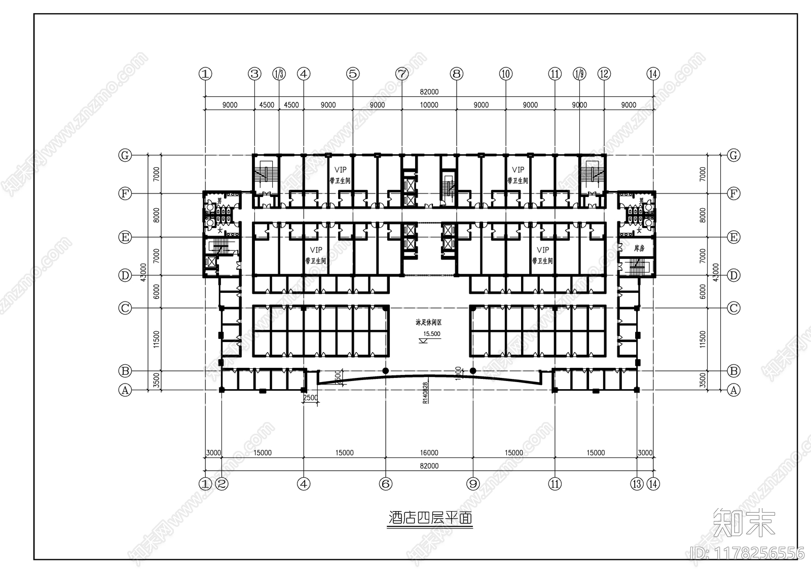 现代酒店建筑cad施工图下载【ID:1178256556】