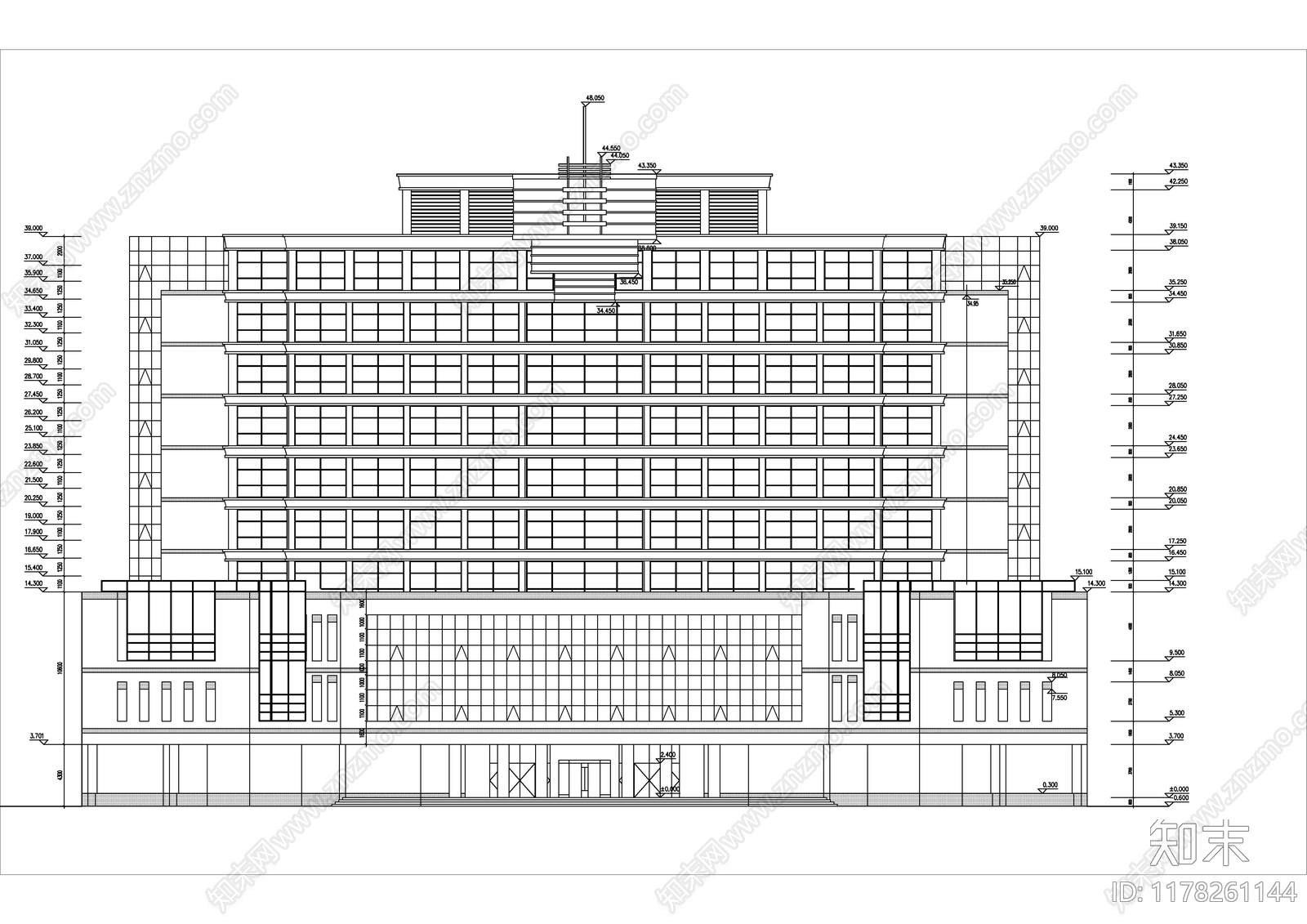 现代酒店建筑cad施工图下载【ID:1178261144】