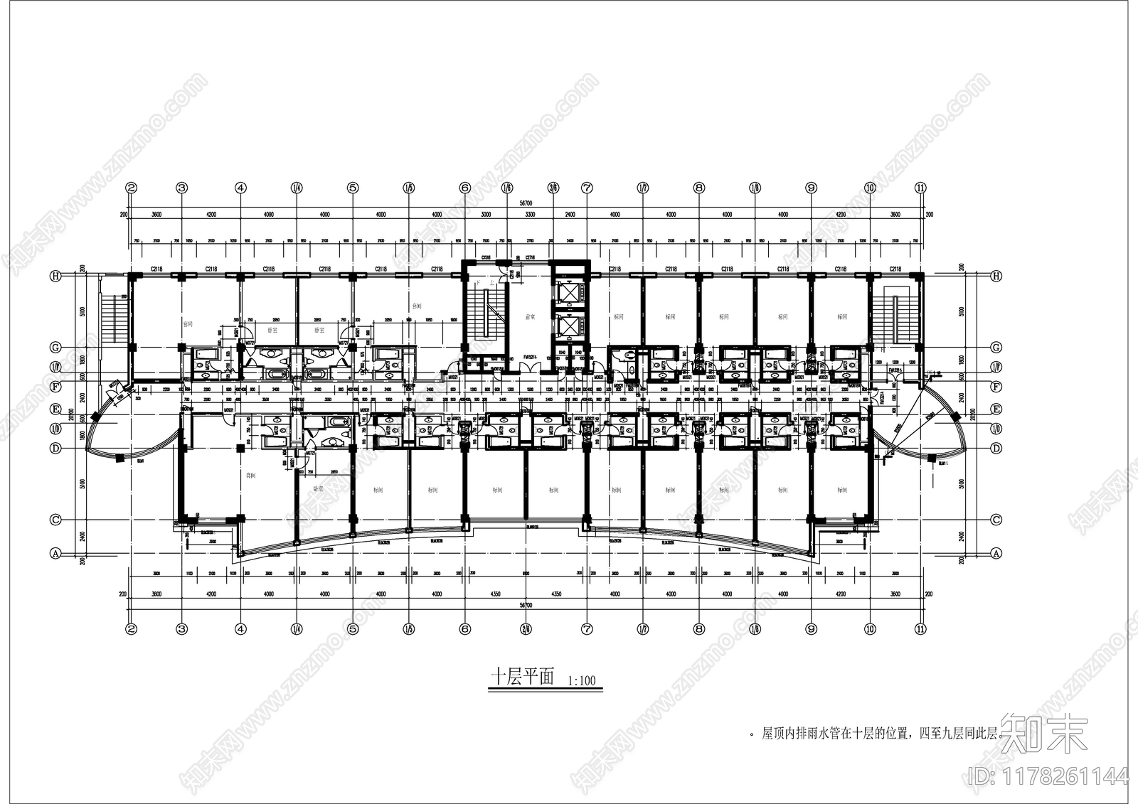 现代酒店建筑cad施工图下载【ID:1178261144】