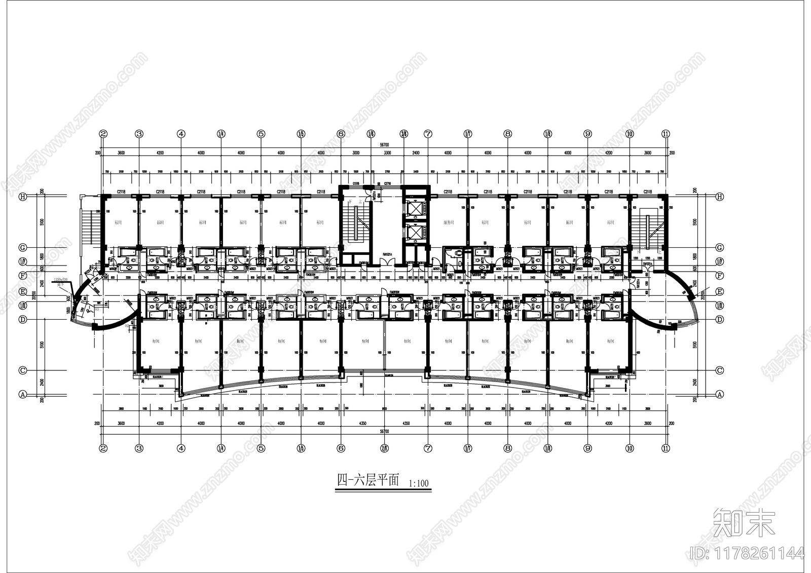 现代酒店建筑cad施工图下载【ID:1178261144】