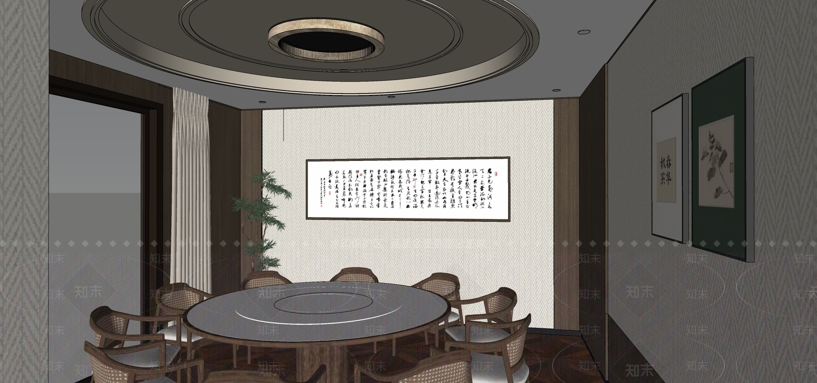 新中式现代包厢SU模型下载【ID:1178263534】