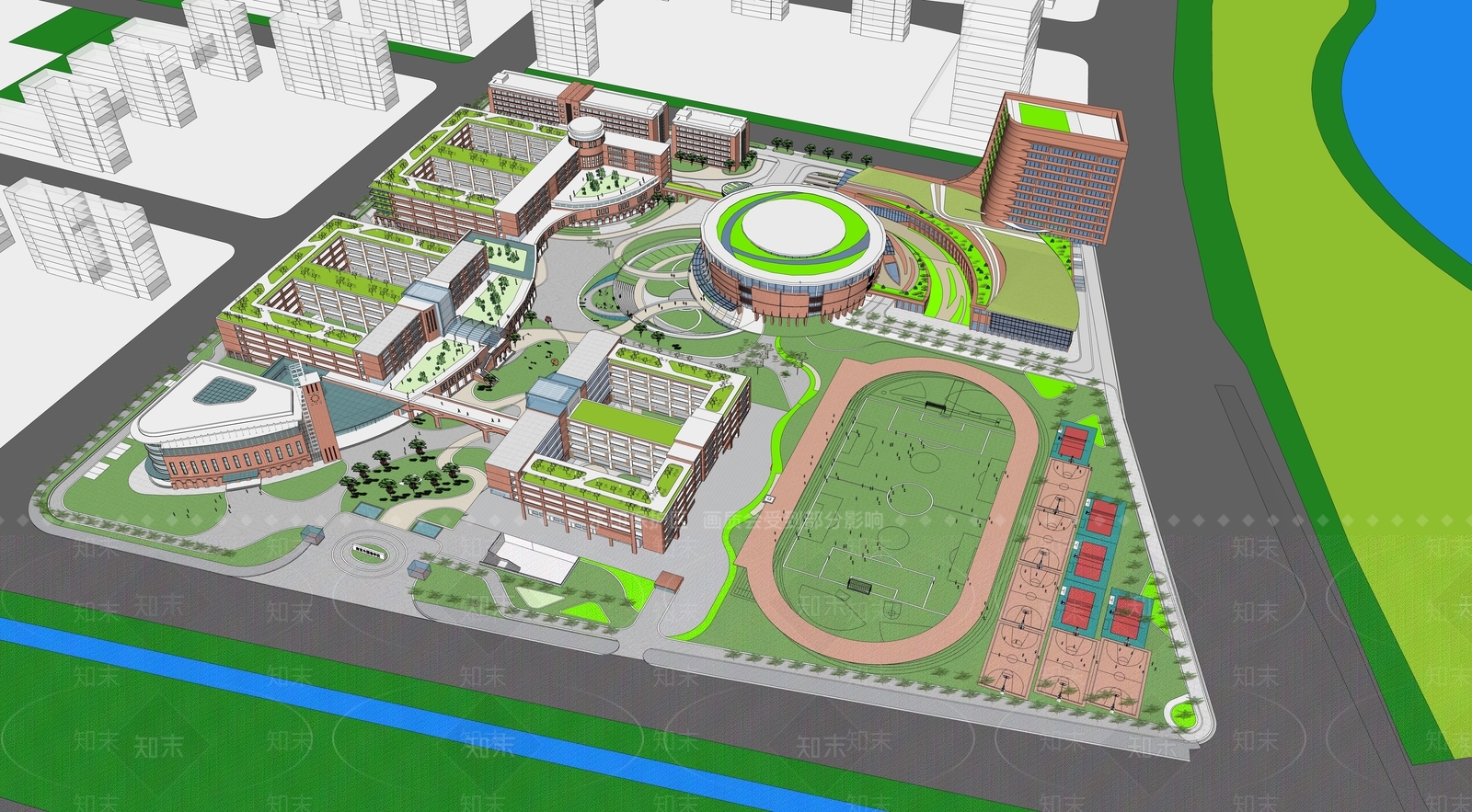 现代学校建筑SU模型下载【ID:1178266832】