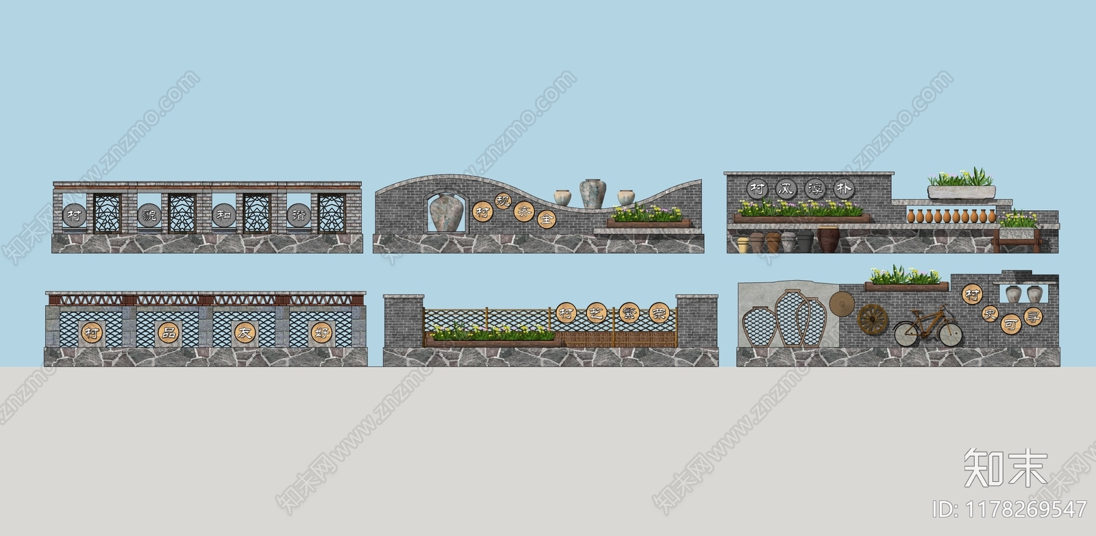 新中式中式围墙SU模型下载【ID:1178269547】