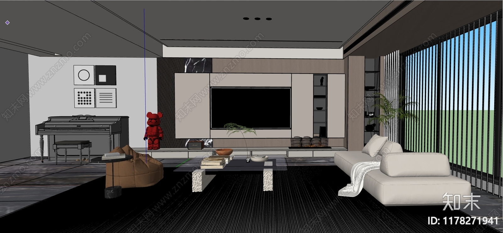 现代意式家居客厅SU模型下载【ID:1178271941】