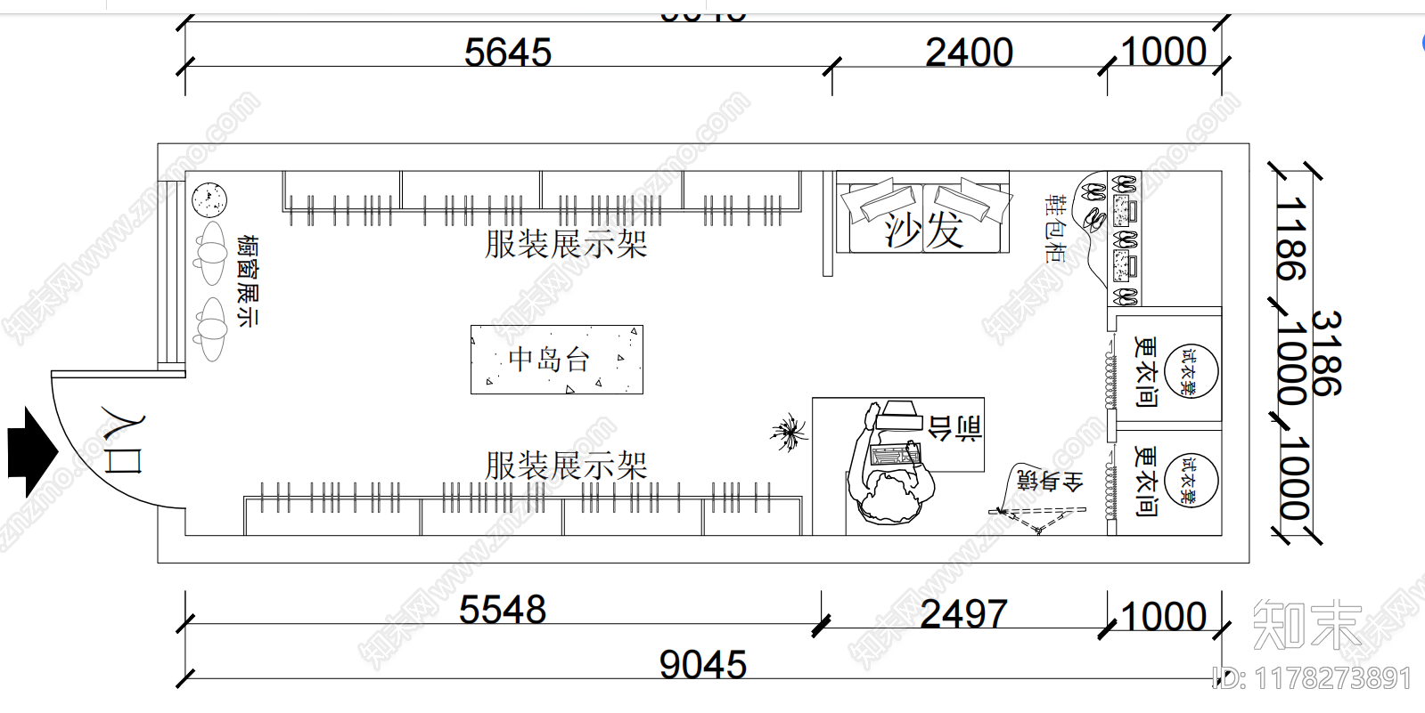 现代服装店cad施工图下载【ID:1178273891】